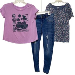 SO Kids Matching Set Jeans T-Shirt Knit Top Purple and Blue Size 14